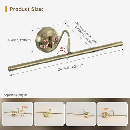 JOOSENLUX Modern LED Picture Lights Mini Accent Spotlights Brief Metal Artwork Display Lamp 24.4“ Inch14W(70W Eqv.),Natural White 3000K,Hardwired Swing Arm,Antique Bronze - color: Hard-Wired Antique Bronze, size: Dimmable 24.4 inch