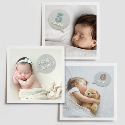 Felt Speech Bubble Baby Monthly Milestone Signs, First Year Baby Photo Prop | Birth Announcement, Growth Tracking, Gender Neutral Baby Shower Newborn Gift, Baby Keepsake (Pastel) - color: Pastel