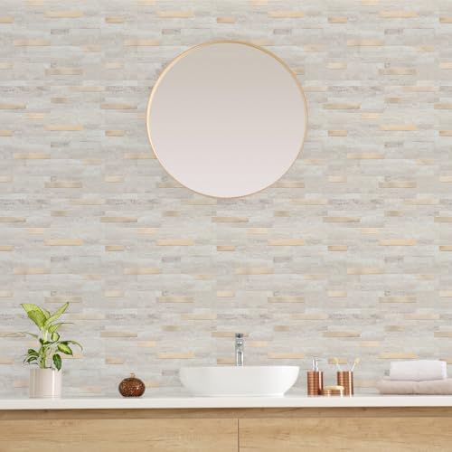 STICKGOO Peel and Stick Backsplash, PVC Wall Tiles Stick on Backsplash for Kitchen(1 Sheet, Beige with Metal Gold) - color: Beige with Metal Gold