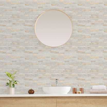 STICKGOO Peel and Stick Backsplash, PVC Wall Tiles Stick on Backsplash for Kitchen(1 Sheet, Beige with Metal Gold) - color: Beige with Metal Gold