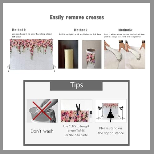 8x8ft White Brick Wall Flowers Background Spring Theme Photography Backdrop for Mother's Day Valentine Wedding Bridal Baby Shower Birthday Party Decor Banner Portrait Photo Booth Prop 134……… - size: 8x8ft