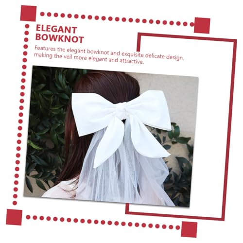 POPETPOP Bridal Veil Hair Clip with Bowknot, Elegant Wedding Veil Prop for Brides, Romantic Bridal Headwear Suitable for Wedding Ceremony and Photoshoot