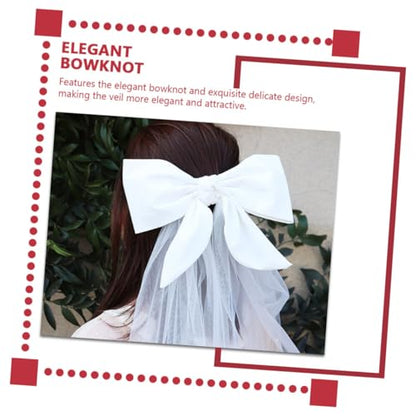 POPETPOP Bridal Veil Hair Clip with Bowknot, Elegant Wedding Veil Prop for Brides, Romantic Bridal Headwear Suitable for Wedding Ceremony and Photoshoot