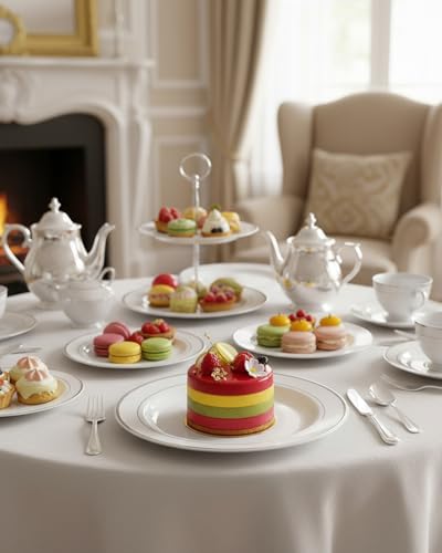 bUCLA 100Pieces Silver Plastic Plates - 6.25inch White with Silver Rim Disposable Salad/Dessert/Appetizer/Small Cake Plates for Weddings, Parties&Gathering - color: 6.25Inch-100pcs-Silver