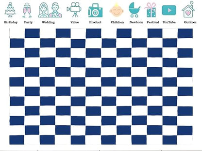 15x8ft Fabric Blue and White Checkered Backdrop Texture Grid Birthday Chess Board Theme Photography Backdrops Children Kids Birthday Party Supplies Photo Background - size: 15X8ft