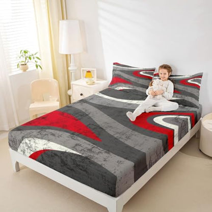 Feelyou Red and Gray Bed Sheets Set Abstract Art Sheet Set for Kids Boys Girls Teens Retro Circle Sheets with Deep Pocket Fitted Sheet Swirl Bedding Set 3Pcs with 1 Pillow Case Twin Size - color: Multi Aa04, size: Twin
