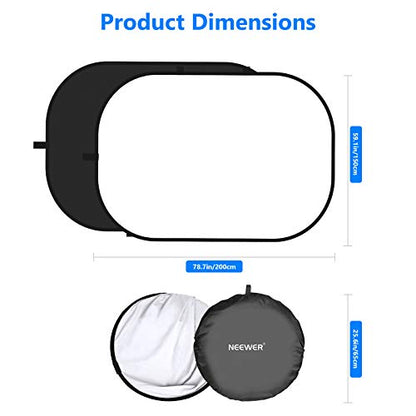 NEEWER Chromakey Backdrops, Double Sided Black Screen and White Screen, 2 in 1 Collapsible and Reversible Background for Photography, Gaming and Live Streaming, 5'×6.6'/1.5m×2m (Black/White) - color: Black/White