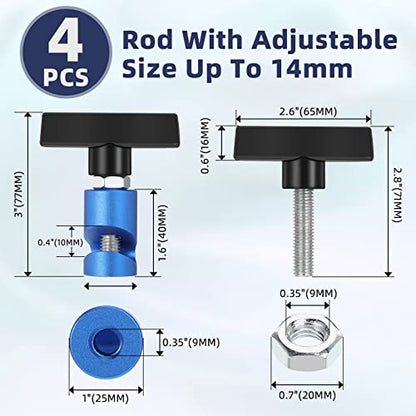 Riakrum 4 Pcs Car Hood Prop Struts Clamp, 0.55 Inch Hood Prop Tool, Adjustable Lifting Clip, Aluminum Lift Support Clamp, Spark Plug Fixing Caliper for Automotive Rod Tailgate Retaining Holder(Blue)