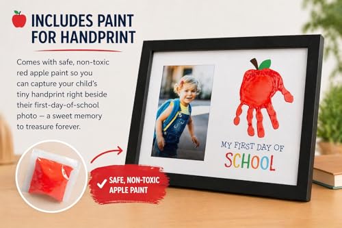 Kate & Milo My First Day of School Handprint Picture Frame, Preschool Kindergarten Photo Keepsakefor Kids, Boys, Girls, 4x6 Insert - style: Handprint School Frame