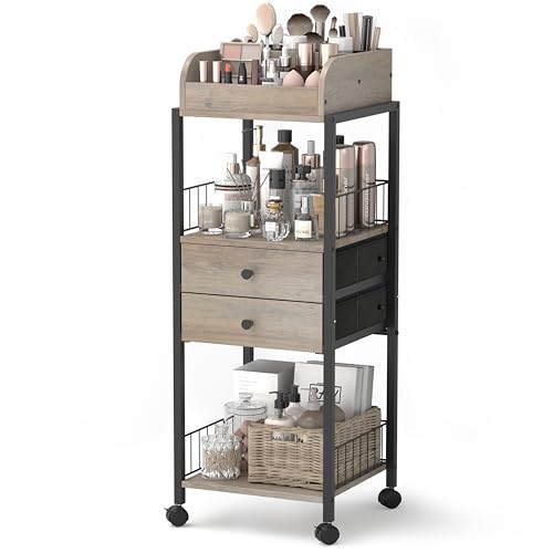 Makeup Organizer, Floor Skincare Organizers Make Up Organizers and Storage with Drawers, Vanity Organizer Cosmetics Display Cases Holder for Skin Care Nail Polish Perfume Black - color: Black