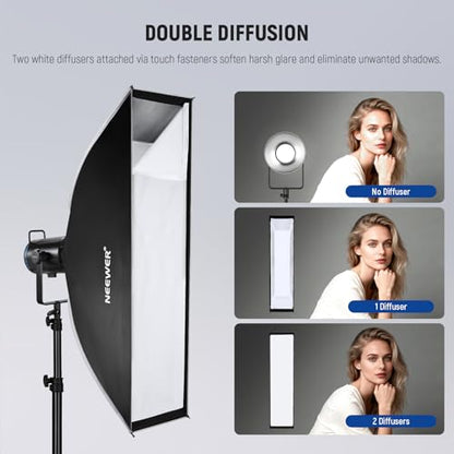 NEEWER Rectangular Softbox Kit, 12"x47" Strip Soft Box with Light Diffusers for Studio Photography Video Recording Streaming Lighting Compatible with Aputure 120d Compatible with Godox SL60w, NS94P