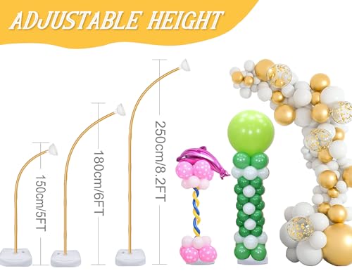 AerWo [Upgraded] Balloon Arch Kit 8.2ft+6ft, Gold Half Balloon Arch Stand with Base, Free Bending Top Curve Balloon Frame Stand for Floor Birthday Wedding Christmas Decorations - style: Half Arch Balloon Kit