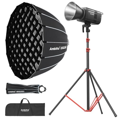 GODOX Light Kit, LE200Bi Continuous Output Lighting, Godox Lighting Kit with Quick Release Softbox, 280cm/ 9.18 FT Stand, 2800K-6500K, CRI 98+, Bluetooth/DMX Control for Studio, Filmmaking - size: Black-1Pcs Kit