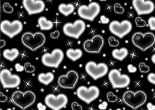 7X5ft Black White Heart Backdrop Aesthetic Love Photography Background Cute Hearts Pattern Photo Booth Banner for Valentine's Day Birthday Party Room Decoration - size: Black