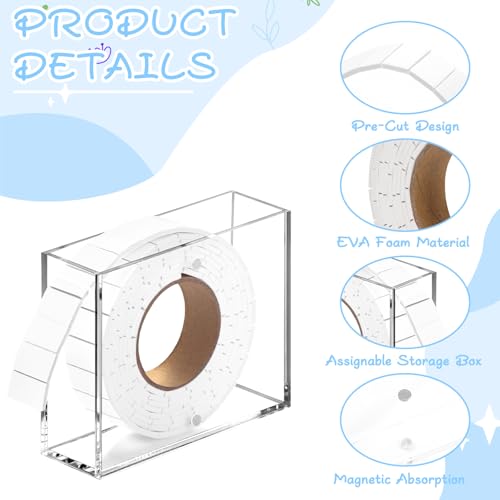 Double Sided Foam Tape Squares 0.75 X 0.5 Pre Cut Foam Adhesive Squares Roll with Acrylic Storage Box 3D Foam Tape for Crafts Arts Sewing DIY Office Supplies (Tape+Box, White) - color: White, style: Tape+Box