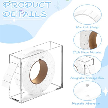 Double Sided Foam Tape Squares 0.75 X 0.5 Pre Cut Foam Adhesive Squares Roll with Acrylic Storage Box 3D Foam Tape for Crafts Arts Sewing DIY Office Supplies (Tape+Box, White) - color: White, style: Tape+Box