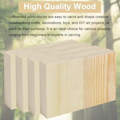 Unfinished Wood Blocks for Crafting, 4 Pcs Unfinished Wood Carving Blocks, 4X6X1 Inch Solid Wood Carving Blocks for Crafts DIY Projects Art Classes Photo Blocks Beginners and Adults - size: 4x6x1 Inch