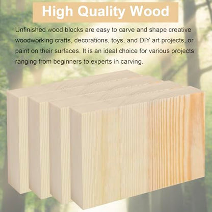 Unfinished Wood Blocks for Crafting, 4 Pcs Unfinished Wood Carving Blocks, 4X6X1 Inch Solid Wood Carving Blocks for Crafts DIY Projects Art Classes Photo Blocks Beginners and Adults - size: 4x6x1 Inch