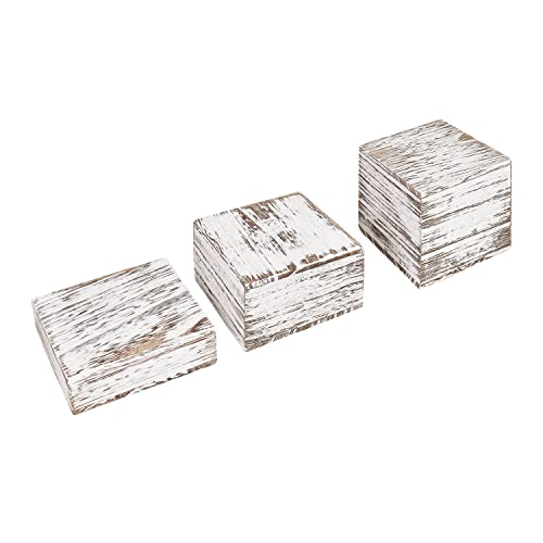 MOOCA Customizable Wooden Display Risers Set - 3 Different Height Stands for Jewelry, Watches, Cosmetics, and Accessory, Antique White Color - color: Antique White