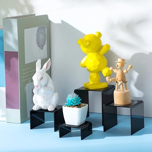 Chuangdi 20 Pcs Acrylic Display Risers, Black Product Stand, Jewelry Display Riser Shelf Showcase Fixtures for Figure Dessert Cupcake Candy Action Showcase(Black, Large Set) - color: Black, size: Large Set