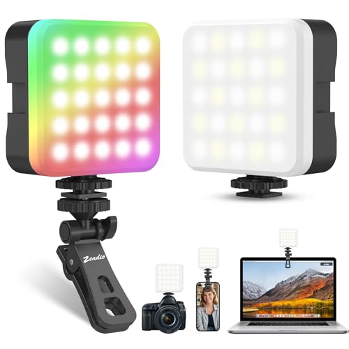 Zeadio Portable RGB Pocket Light with Clip - Adjustable 3000K-7000K Color Temperature Camera Light, CRI95, Small Video Selfie Light for Tabletop Filming/Selfie/Cell Phone/Photography, Pack of 1 - color: RGB, size: Pack of 1