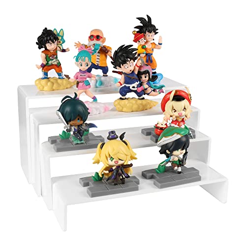 ELEGANTLIFE Acrylic Display Risers Set of 4, 4-Level Tiered Countertop Display Stands for Cupcakes, Mini Desserts, Jewelry, Cosmetics, Small Figures & Collectibles, White