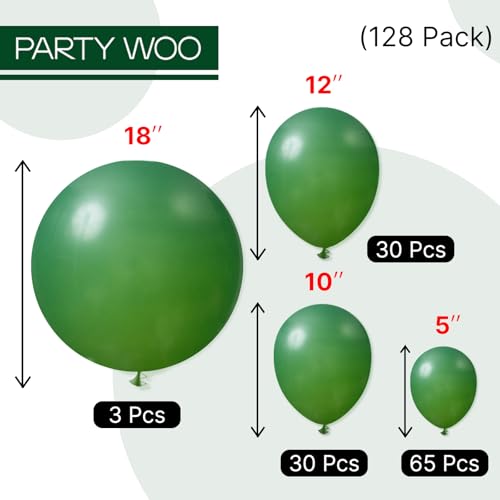 PartyWoo Dark Green Balloons 128pcs Different Sizes of 18 12 10 5 Inch Emerald Hunter Forest Green Balloon Arch Kit for Birthday Christmas Graduation Dinosaur Jungle Theme Party Decorations Green-Y56 - color: Green-y56