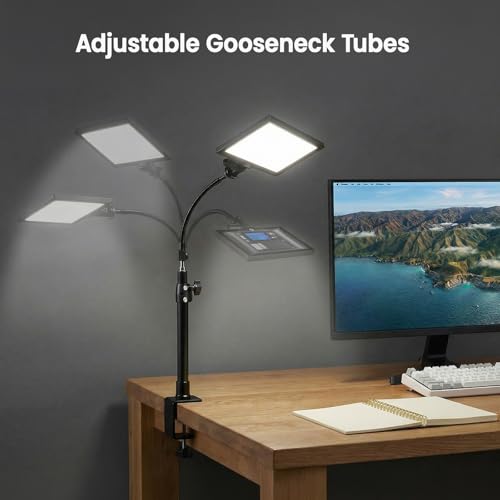 2 Packs LED Video Key Light,Streaming Light Dimmable Bi-Color 3200-5600k Video Conference Lighting with Gooseneck Tubes Desk Panel Lights for Podcast/Streaming/Gaming/Zoom Call/Broadcast/YouTube