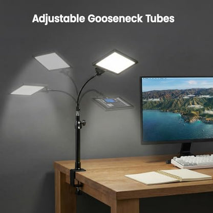 2 Packs LED Video Key Light,Streaming Light Dimmable Bi-Color 3200-5600k Video Conference Lighting with Gooseneck Tubes Desk Panel Lights for Podcast/Streaming/Gaming/Zoom Call/Broadcast/YouTube