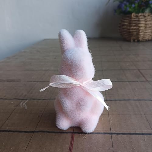 Easter Bunny Tree Topper - Spring Festival Moss Rabbit Ornament - Flocking Bunny Topper - for Home Farmhouse Party Mantel Cabinet Porch Basket Gathering Celebration - color: Pink