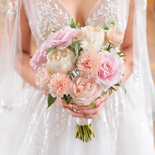 30 Pcs Peonies Artificial Flowers Pink Silk Roses Bulk for DIY Wedding Bouquet Bridal Shower Decorations Fake Floral Arrangements Party Table Centerpieces Home Decor Indoor Blush Peach Box - color: Pink1