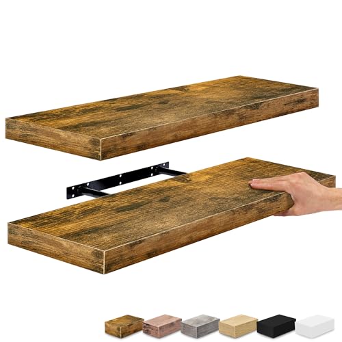 Sorbus Floating Shelves for Wall - 24" Bathroom Shelves, Wall Decor for Bedroom, Kitchen, Living Room, Home Decor & Book storage - Mounted Floating Shelf with Invisible Brackets (Rustic Brown, 2 Pack) - color: Rustic Brown, size: 2 Pack