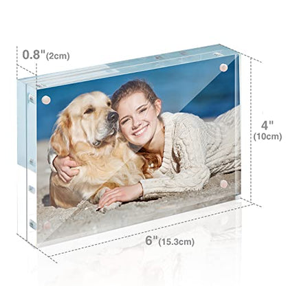 TWING 3 Pack 4 x 6 Acrylic Frame,Acrylic Picture Frames Horizontal Magnet Double Sided 4x6 Picture Frame,10+10MM Thick Clear Frameless Desktop Display Magnetic Block Photo Frame Gift Ideal - size: 4x6" 3pack