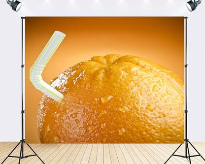 Trykid 15x10ft Fresh Orange Juice Straw Backdrop Citrus Fruit Water Drop Close Up Photography Background Food Themed Party Decoration Tapestry Photo Booth Prop Fabric - size: 15x10ft