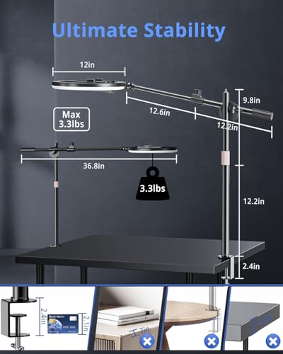 UBeesize 12" Ring Light with Overhead Phone Mount, LED Ring Light with Phone Holder and Stand, Desk Light Ring for iPhone,Cameras, Selfie Light for Live Streaming,Video Recording, Content Creation - size: 12in-Desk