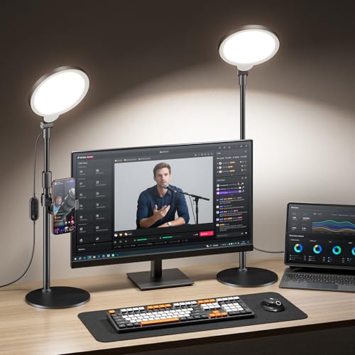 2 Packs Desk Ring Light with Stand, Adjustable Desktop Light with Phone Holder for Video Calls, Zoom Lighting for Computer/Laptop/Conference/Webcam, Video Light for Recording, Podcast,Photography - size: 2 Pack