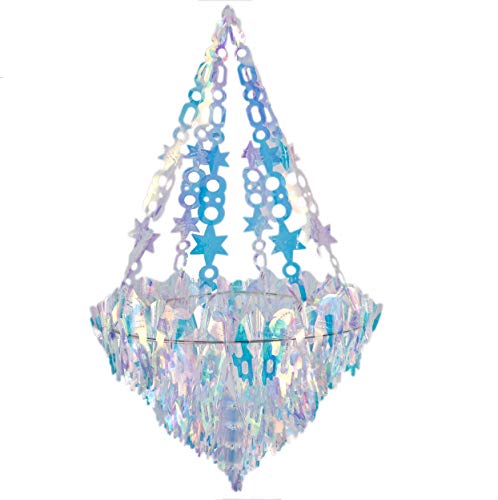 Hanging Decorations Iridescent Chandelier Shaped Foil Ceiling Hanging Ornament for Bridal Shower Wedding Birthday Frozen Theme Party Fairy Princess Rainbow Show Decoration - color: Iridescent Chandelier Shaped Ornament