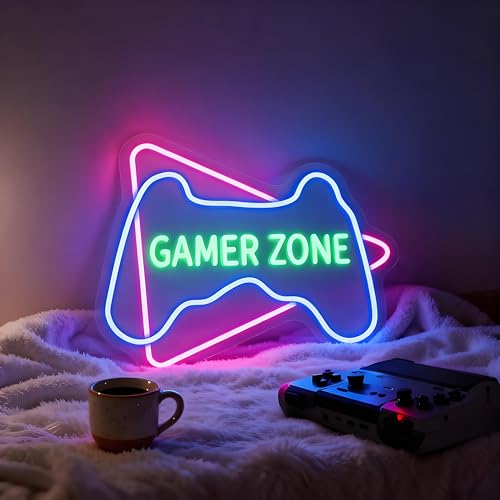 Neon Sign for Wall Decor Light Up Letters Business Led Sign Birthday Party Gifts Led Decorative Night Signs Gamer Room Decorations Birthday Party Signs for Home Bedroom (Gamer Zone) - color: gamezone