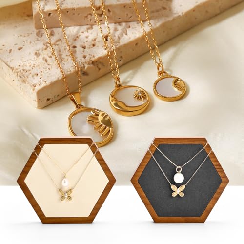 Solid Wood Hexagon Necklace Holder Stand Retail Hanging Jewelry Necklace Stand Display for Vendors(Black) - color: Black