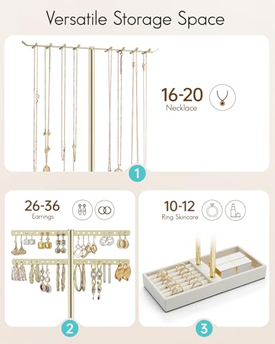 VLANDO 2 Tier Jewelry Stand Organizer with Tary, Leather Jewelry Holder Display for Women, Gold Jewlery Holder Stand for Necklace, Earring, Bracelet, Rings - Cloud White - color: B. Cloud White, size: 2-Layer