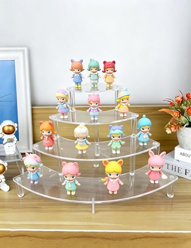 Gonice Small Clear Acrylic Display Riser, 4 Tier Desktop Display Stand for Mini Figurines, Doll, Corner Shelf for Home, Office