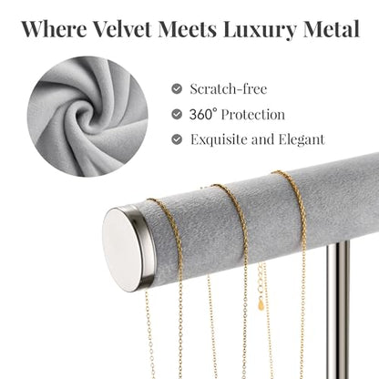 bussdis 2 Tier Bracelet Holder Display - Detachable T Bar Grey Velvet Bracelet Holder, Jewelry Holder Organizer for Bracelet, Necklace, Earrings, Rings - color: Grey