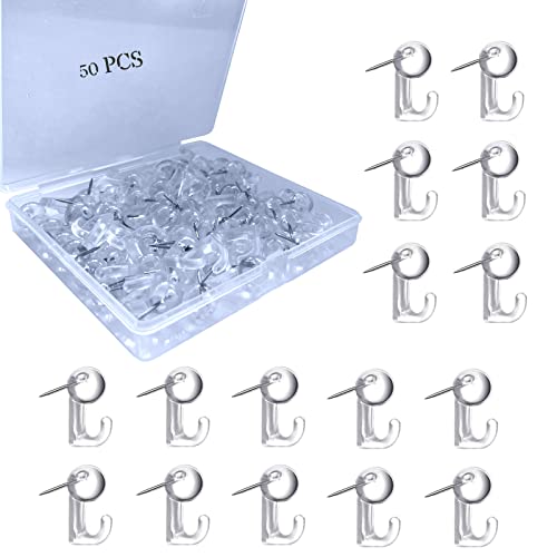 50 PCS Push Pin Hooks, Plastic Heads Cork Board Hooks Decorative Thumb Tacks for Photo Wall, Bulletin Board, Home Wall, Home Office School Supplies (Clear) - color: Clear