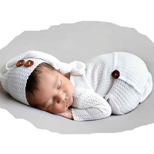 Zeroest Newborn Photography Props Boy Outfits Baby Photo Props Outfit Newborn Boy Photo Shoot Hat Set (White) - color: White