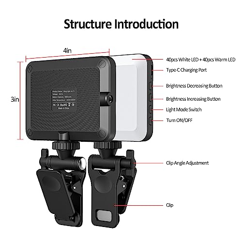XINBAOHONG Rechargeable Selfie Light, Clip Fill Light for Phone Laptop Tablet Portable Light for Video Conference Live Streaming Zoom Call Makeup Picture (Black) - color: Black