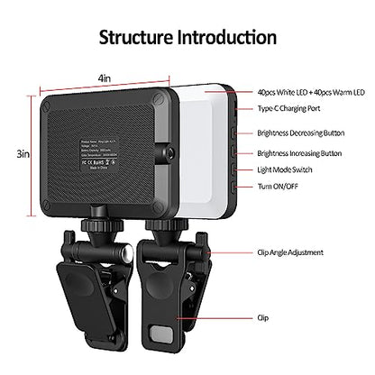 XINBAOHONG Rechargeable Selfie Light, Clip Fill Light for Phone Laptop Tablet Portable Light for Video Conference Live Streaming Zoom Call Makeup Picture (Black) - color: Black
