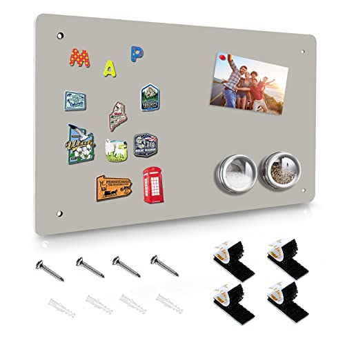 Magnetic Board,17.5" x 11.4" Magnet Bulletin Board to Display Magnetic Notes, Poetry, Photos, Suitable for Wall, Refrigerator, Cabinet etc, Come with 4 Pcs Dual Lock Tape and Screws (Gray) - color: Gray, size: 1 Pack (17.5" x 11.4")