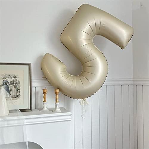 Beige Number 5 Balloon for Girls Boys, 40 Inch Large Cream Number 0-9 Foil Mylar Helium Digital Balloons Set for Women Men Birthday Graduation Anniversary Party Decorations Celebration Supplies - color: Cream, size: Number 5