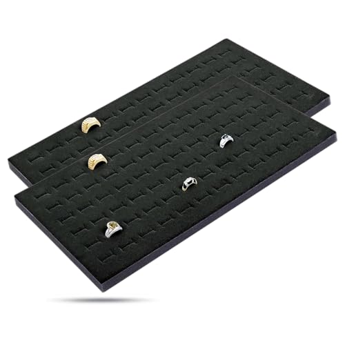 TheDisplayGuys For Your Modern Living 2-Pack 72-Ring Holders Velvet Foam Padding Jewelry Inserts - Tray/Case Liners - Retail Display, Storage (Black) by The Display Guys - color: Black, size: Ring Slots - 72