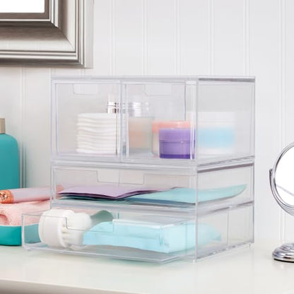 STORi Chloe Space-Saving Clear Drawer Organizer (4 Drawer Set) Sort Office, Kitchen, Beauty Supplies, Makeup, Pens, Jewelry, Stationary, Made in USA - style: Combo Drawer Set